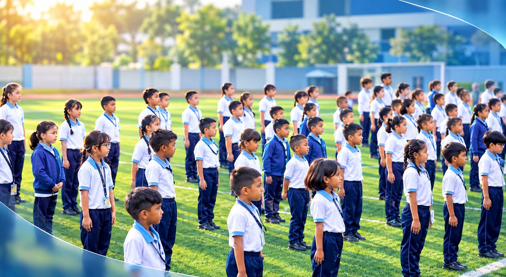 Christian Elementary School children gathered on the school grounds